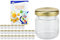 MamboCat Lot de 28 verres ronds TO 43 avec couvercle à vis couleur dorée, 53 ml, incl. livret de recettes magiques (français non garanti), bocaux, conserves, mini pots en verres