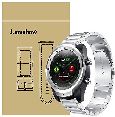 Ceston Metal Acier Classique Bracelet De Remplacement pour Smartwatch TicWatch Pro (Argent)