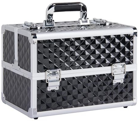 Yaheetech Malette de Maquillage Professionnelle Malette Onglerie Coffret Cosmétique Boîte à Outils Rangement avec Clé Cadre en Aluminium 34,7 x 22,2 x 25 cm Noir