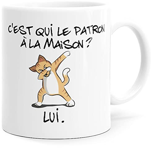 Luigi Collection Mug Humour Chat C’est qui le Patron Tasse Message drôle Animaux. Idée Cadeau Original Amis Couple Enfant Collègue Frère Sœur pour Anniversaire Noël Souriez dès le Réveil.