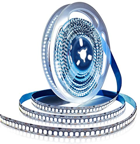 Tesfish 12V LED Streifen Licht, Weiß 6000K 5M Strip Lichtband 2835 IP20 240 LEDs/M, Total 1200 LEDs Super Hell band Lichtleiste Leiste für Schlafzimmer, Küche Dekoration