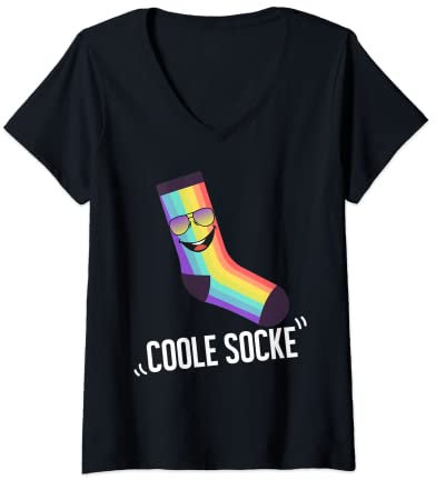 Damen Coole Socke mit Sonnenbrille Retro-Design Hipster Brille T-Shirt mit V-Ausschnitt