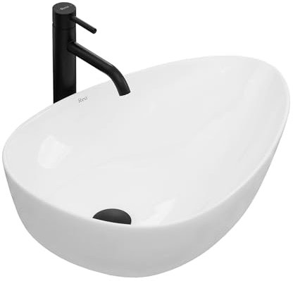 Rea Aufsatzwaschbecken Greta 55 Waschbecken für Badezimmer aus Keramik - Oval - Weiß - 40 x 56 cm