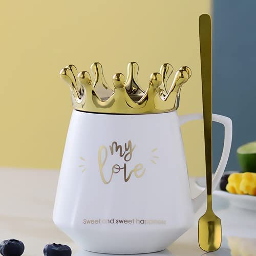 Arawat My Love Mug Con Coperchio Tazza Dolce Bianca Con Corona Tazza Da Caffè Tazza Da Tè In Ceramica Da 350 Ml Regalo Di Compleanno Per Donne Ragazze Mamma Fidanzata
