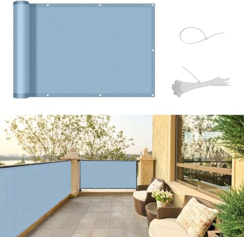 SUNNY GUARD Balkon Sichtschutz Wetterfest 90x600cm Balkonverkleidung Balkonabdeckung Balkonumspannung UV-Schutz Windschutz mit Kabelbinder,Graublau
