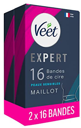 Veet Expert - Lot de 32 Bandes De Cire Froide - Maillot - Peaux Sensibles