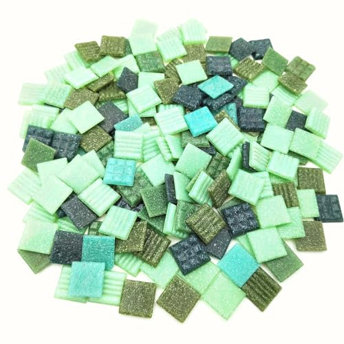1.1LB Quartz Mosaic Tiles, 3/4 Multi Color Mosaic Pieces Stones for DIY Mosaic Making Craft Hobby Arts Home Wall Decoration (Mix Green)