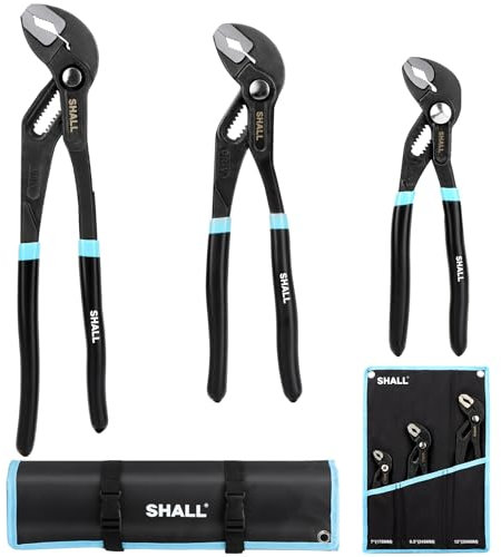 SHALL Set di pinze per giunti scanalati in 3 pezzi, pinze per pompa dell'acqua con chiusura a pressione in acciaio Cr-v,