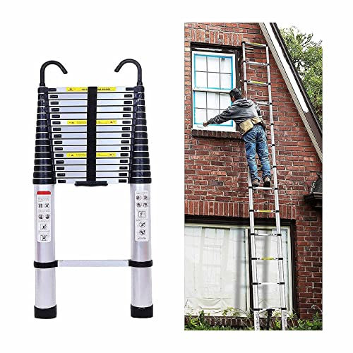 GoodBZ Ausziehbare Leitern 7M/6M/5M/3M/2M/1M Teleskopleiter, gerade tragbare Verlängerungsleiter mit Haken 300 Pfund Kapazität, für Dach-Wohnmobil im Freien und Innen/Silber/2,7M/8,8Ft