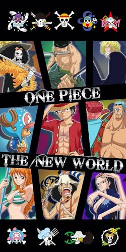 Halantex One Piece – Le Nouveau Monde – Luffy Roronoa Usopp Nami – Serviette de Plage – 100% Coton – Dimensions 70 x 140 cm
