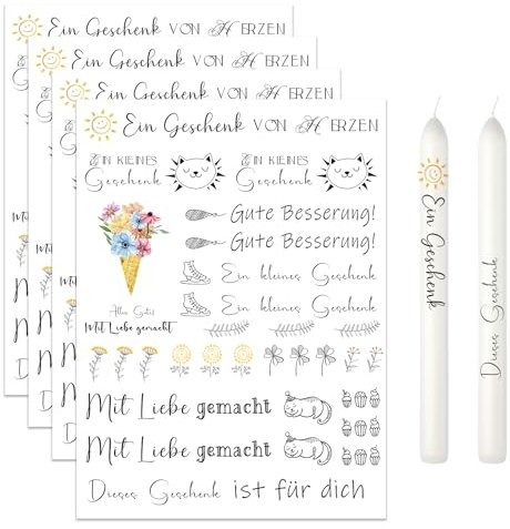 Ronoza® 4 Stück Kerzentattoos Geschenk, Wasserschiebefolie Kerzen, Kerzenfolie, Kerzensticker, DIY Geschenk, Kerzentattoo, Kerzenaufkleber, Kerzen aufkleber, Kerzen Tattoo(Geschenk B)