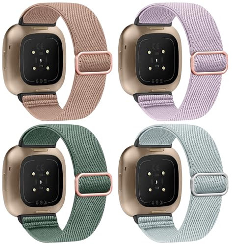 Zspoly 4 Stück Stretch Nylon Armbänd, Kompatibel mit Fitbit Versa 4/Fitbit Versa 3 Armbänd/Fitbit Sense 2/Fitbit Sense Armbänder, Einstellbare Weiche Woven Übung Armbänder für Männer und Frauen