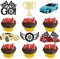 Gyufise 24Pcs Let's Go Racing Cupcake Toppers - Glitter Fighting Race Car Picks for Baby Shower, Sports Theme Birthday Party Cake Decors Supplies