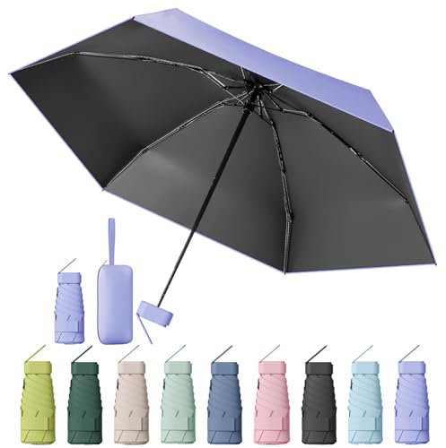 MPXEAVG Kompakter Regenschirm, Mini Schirm, Schirm UV Schutz, Regenschirm Damen Klein, Ultraleicht, Sonnenschirm Tragbar, Regenschirmbox(Lila)