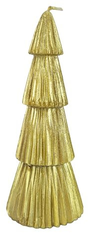 Candela Natalizia a Forma di Albero di Natale, Oro, 15 cm di Altezza, addobbi di natale, decorazioni