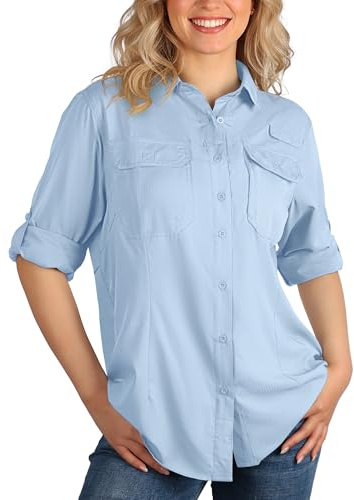 33,000ft Camisa para mujer UPF50 con protección UV, secado rápido, con botones, transpirable, para senderismo, safari, ropa para ocio, pesca, viajes