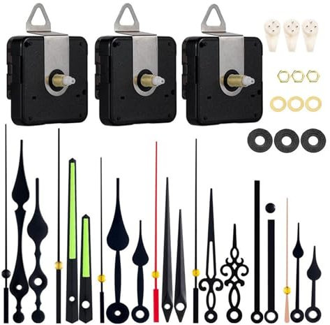 Yolistar 3 Stücke Geräuschloses Uhrwerk Set, Quarz Uhrwerke, Uhrwerke zum Selbsteinbau mit Zeiger, DIY Uhr Ersatzteile, mit 7 Verschiedene Paare Hände Uhr Ersatzteile Ersatz, für Wanduhr (16/20/23mm)