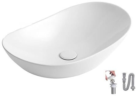 ZLSNOBLE Fregadero Ovalado, Fregadero De Baño Blanco, Fregadero sobre Encimera Lavamanos De Cerámica Redondo Balcón Arte(52 * 33 * 16cm)