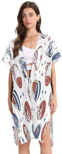 American Football Ball and Helmet Women's Kimono Swimsuit Coverups Beach Cover Up Swimwear Cardigan Summer-S