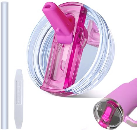 40oz Leakproof Lids for Stanley Cup - Tumbler Detachable Flip Straw Lid,Lids Replacement for Stanley Cups,Travel Cup Accessories,Set with Cover,Straw,Non Spill Lid, Detachable Tool(Rose-1PCS)
