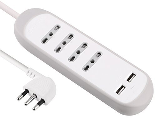 Electraline 62061 Multipresa 4 Posti Bivalenti 10/16A e 2 USB 2.1A con Copertura Protettiva e Antiscivolo di Silicone, Grigio