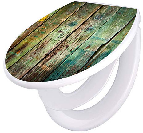 banjado Familien WC Sitz mit Absenkautomatik 44,5x37cm / Klodeckel/Klobrille mit Kindersitz aus hochwertigem Polypropylen/Toilettensitz Kindersitz integriert Motiv Grünes Holz