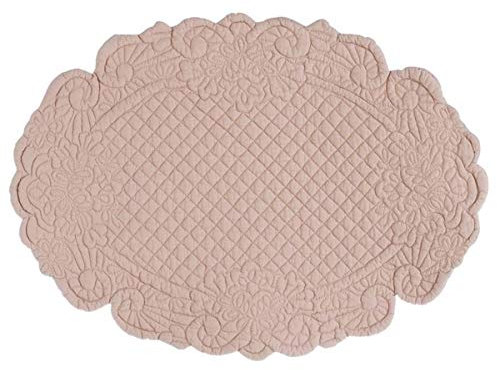 Blanc Mariclò Set Tovaglietta Americana Ovale Stile Shabby Chic, Centrino Sottopiatto Trapuntato Rosa, Collezione Carmen