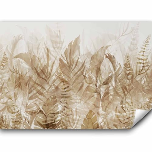 murando - Papier peint panoramique nature 450x315 cm - Revêtement mural décoration salon - Design moderne - Blanc beige vert - Paysage feuilles nature plantes scandiboho tendances b-A-0696-a-d