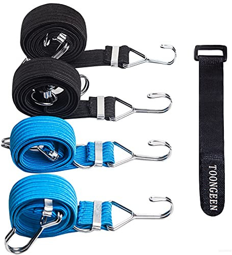 Spanngummi mit Haken, 4er-Set Extra Stark - Spanngurte, Gepäckspanner, Expander, Expanderseil, Gummiseil, Ideal zum Fahrrad Motorrad Autotransporter (Inklusive 2 Stück x 61 cm, 2 Stück x 99 cm)