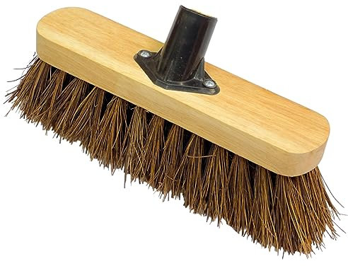 10” Garden Broom Head Only Outdoor Natural Bassine Hard Bristle Broom with Durable Support Bracket Yard Brush Heavy Duty Outdoor Stiff Sweeping Yard Brush (Pack of1)