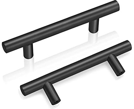 PinLin 15 Pack Cupboard Door Handles 76mm Hole Spacing Black Kitchen Cabinet Pulls Stainless Steel Bar Handle