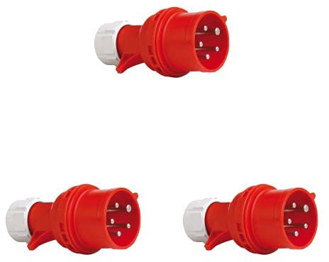 PCE 40829L CEE-Stecker mit Phasenwender, 16A, rot, lose, 3er Pack