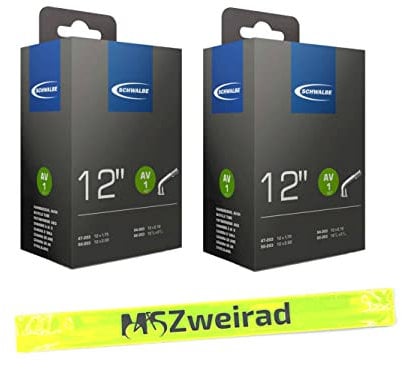 2X Schwalbe Schlauch AV1 12 Zoll, ETRTO Maß 47/62-203, Autoventil, 45° Ventilwinkel Kinderfahrrad Roller Kinderwagen mit MSZweirad Reifenheber