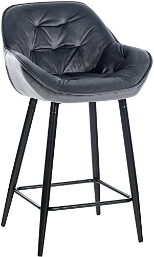 CLP Barhocker Gibson I Gepolsterter Tresenstuhl Mit Fußstütze, Farbe:dunkelgrau, Material:Samt