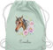 Turnbeutel Rucksack - Pferd Pferde - Wunschname Pferdekopf Name I Pferdemotiv I Geschenk Pferdemädchen - Unisize - Pastell Grün - beutel für kindergarten pferderucksäcke pferden horse