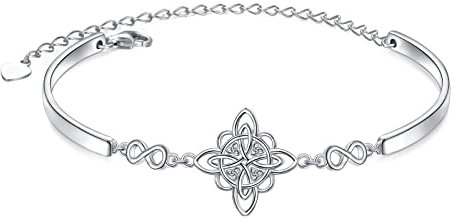 DAOCHONG 925 Sterling Silber Schmuck Einstellbar keltisch Hexenknoten Armband Viel Glück Irische Geschenke für Frauen