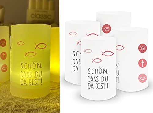 Sugeru® 16 stück Lichthülle für Tischlicht & Teelicht Windlicht & LED-Kerzen,Kommunion deko | tischdeko | Fisch Eukalyptus I 10cm | Taufe deko | Schön DASS du da bist | konfirmation deko(Rot)
