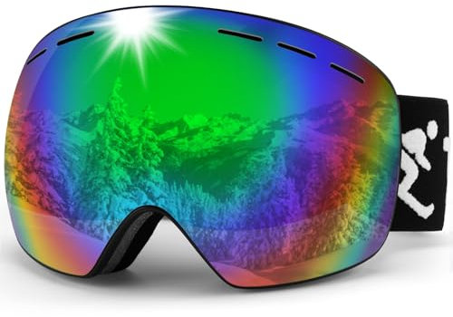Trusiel Skibrille, Skibrille Damen Herren Anti-Fog Ski brille OTG, Skibrille für Brillenträger, 400 UV-Schutz Schneebrille Kompatibler Helm (Farbig (VLT 19%)), Einheitsgröße