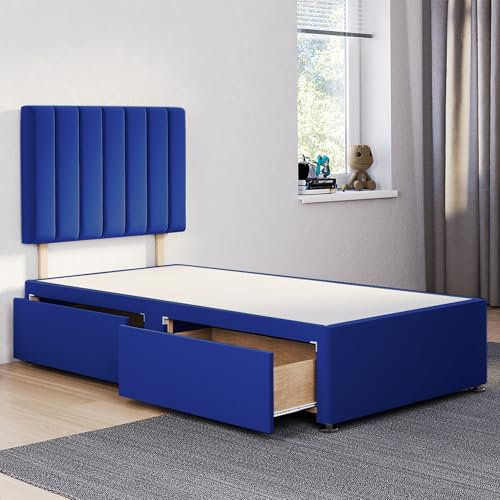 ComfoRest - Sophisticated 3FT Single Bed Base | Spacious Frame with 2 Storage Drawers | Durable Design for Practical Living | Versatile Choice for Contemporary Interiors (Blue Plush)