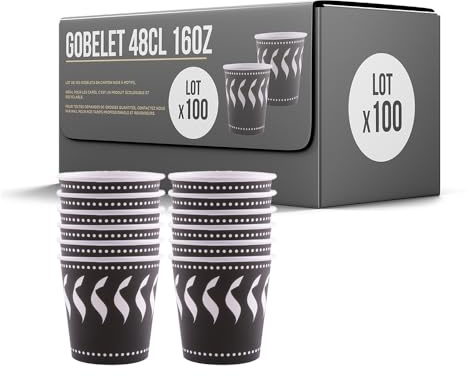 SPARKLERS CLUB Lot de 100 Gobelets 48cl /16oz Jetables en Carton Noir 100% Biodégradable - Gobelet à café en Papier 480ml Thé et Les Boissons Rafraîchissantes. Gobelets Boissons Chaudes et Froides