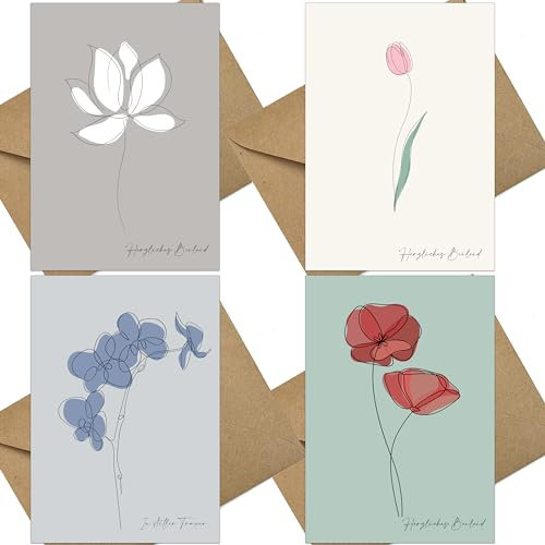 the lazy panda card company 12 abstrakte Blumen Trauerkarten mit Umschlägen - Hergestellt aus recyceltem Papier: Orchidee, Mohnblumen, Lotusblumen, Tulpen