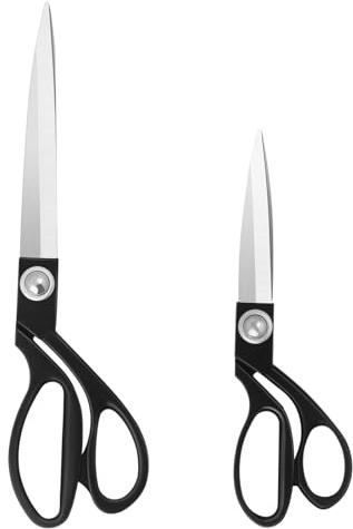 KUONIIY Nähschere-Professionelle Edelstahl Schneiderschere Schere für Stoff Leder Dressmaking Schneider Künstler Studenten Dressmakers, Schwarz, 20 cm+26 cm