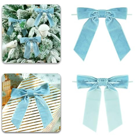RYMAUP 12 lazos de cinta de terciopelo azul de Navidad, lazos azules para árbol de Navidad, decoraciones colgantes, envoltorios de regalos, coronas, manualidades, decoración del hogar