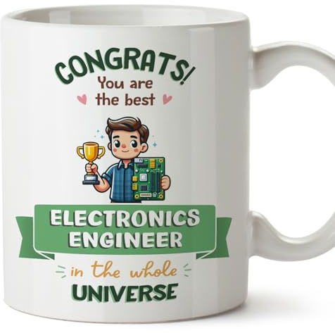 MUGFFINS Electronics Engineer Man Mug - in English - Best in Universe Trophy - Funny Gift for Colleagues - Ceramic 11oz Mug