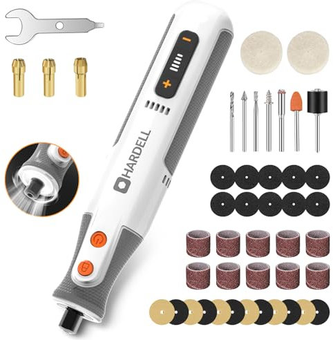 HARDELL Outil Rotatif Multifonction Sans Fil,8V Perceuse Sans Fil Avec 42 Accessoires, 5 Vitesses Variables (28000 RPM) pour Ponçage, Polissage, Gravure, Meulage, Perçage, DIY
