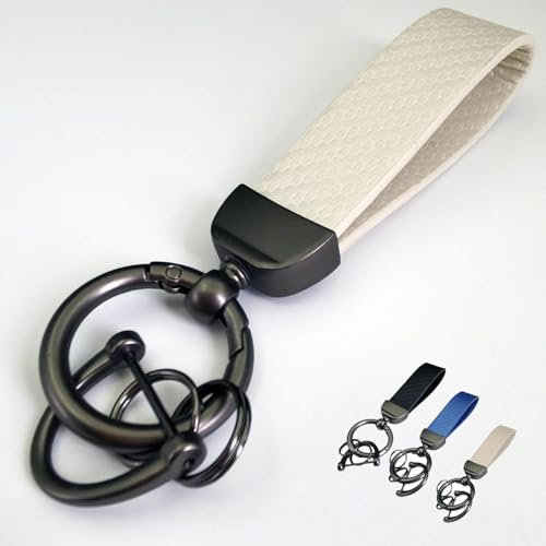 DSWERMG Auto Porte-clé, pour Ford Mustang/Mustang GT/Mustang Mach 1 3-Doors 2000-2023 2024 Porte-clés en Cuir pour Homme et Femme, Voiture Accessoires,C/White