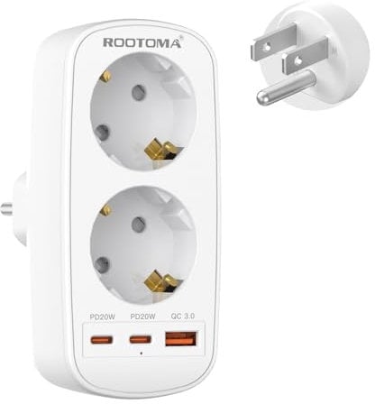 USA Adapter Steckdose, Reiseadapter USA mit 3USB (2 PD20W 1 QC3.0), Adapter USA Deutschland Stecker 2-Fach, Typ B für USA, Thailand, Mexiko, Kanada, Wand Ladegerät