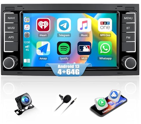 4G+64G 8Core CAMECHO Android 13 Autoradio für VW Touareg Transporter T5 Multivan 2004-2011 mit Navi Wireless Carplay Android Auto,Doppel Din Autoradio mit 7 Zoll Bildschirm Bluetooth5.0 RDS/FM