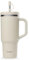 QWETCH - Travel Cup 900ml avec Paille & Anse - 48h Glacé / 12h Froid - Gourde Isotherme Inox Recyclé - Mug avec Bouchon à Vis Anti-Éclaboussures - Tasse Thermos - Sable