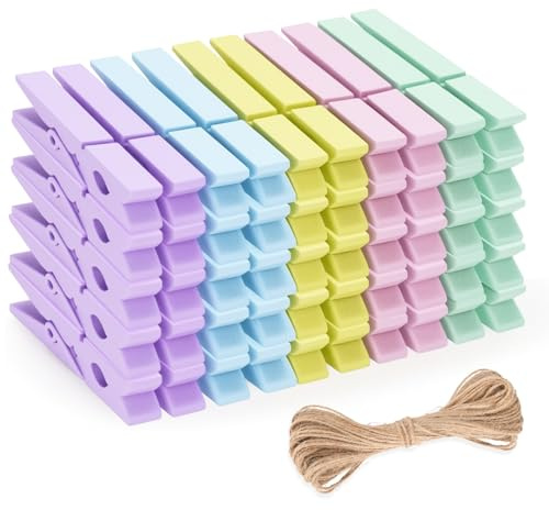 jijAcraft 7.2CM Pastel Wooden Pegs: 50PCS Macaron Pegs for Washing Line | 5 Colours Wooden Clothes Peg, Strong Laundry Peg for Arts and DIY Crafts, Hanging Photo, Socks, Baby Clothes